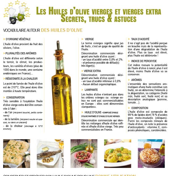 Fiche Elève de vocabulaire autour des huiles d'olive : secrets, trucs et astuces